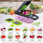 16-In-1 Vegetable Chopper with Container, Multifunctional Onion Dicer Slicer, 8 Blades, Green & Black