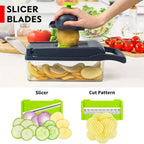 16-In-1 Vegetable Chopper with Container, Multifunctional Onion Dicer Slicer, 8 Blades, Green & Black