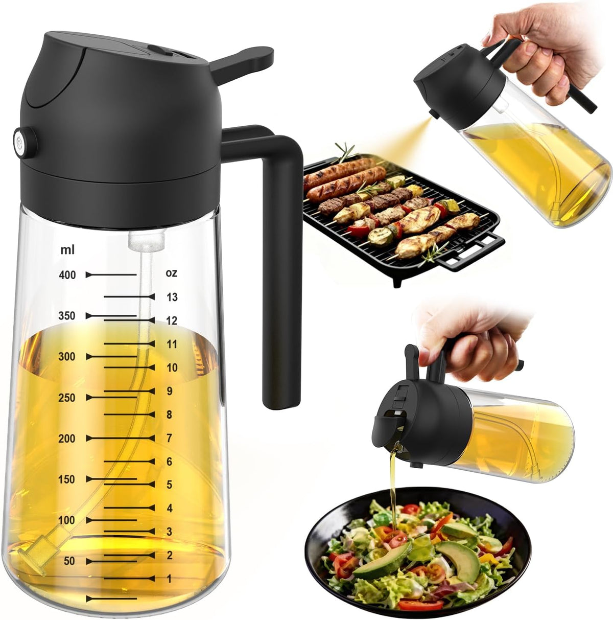 TrendPlain 16oz Glass Olive Oil Sprayer & Dispenser – Black