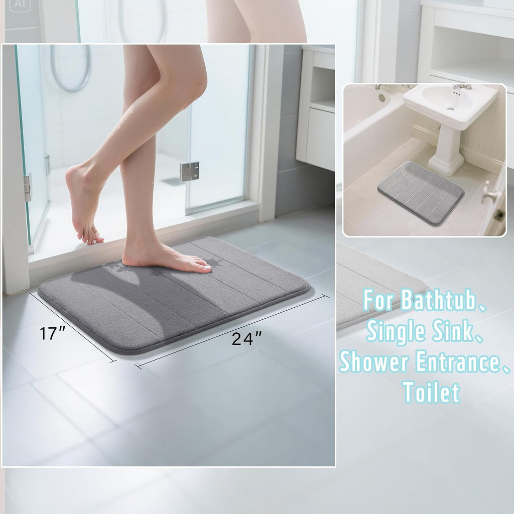 Yimobra Memory Foam Bath Mat 24x17 Grey – Soft, Absorbent & Non-Slip