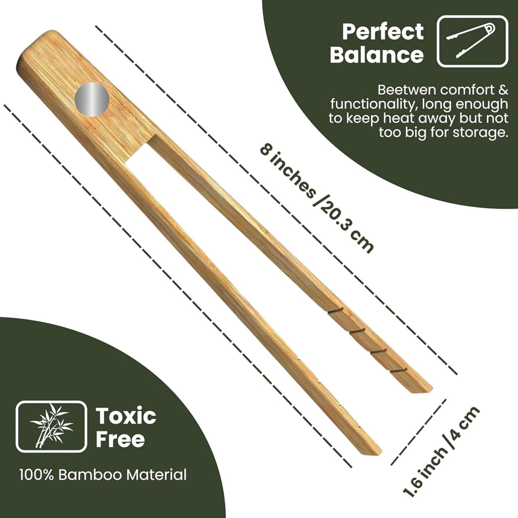 Bamboo Toaster Tongs with Magnet – 8 Inch