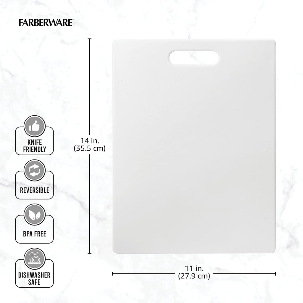 Farberware Large Plastic Cutting Board 11x14 White – Dishwasher Safe