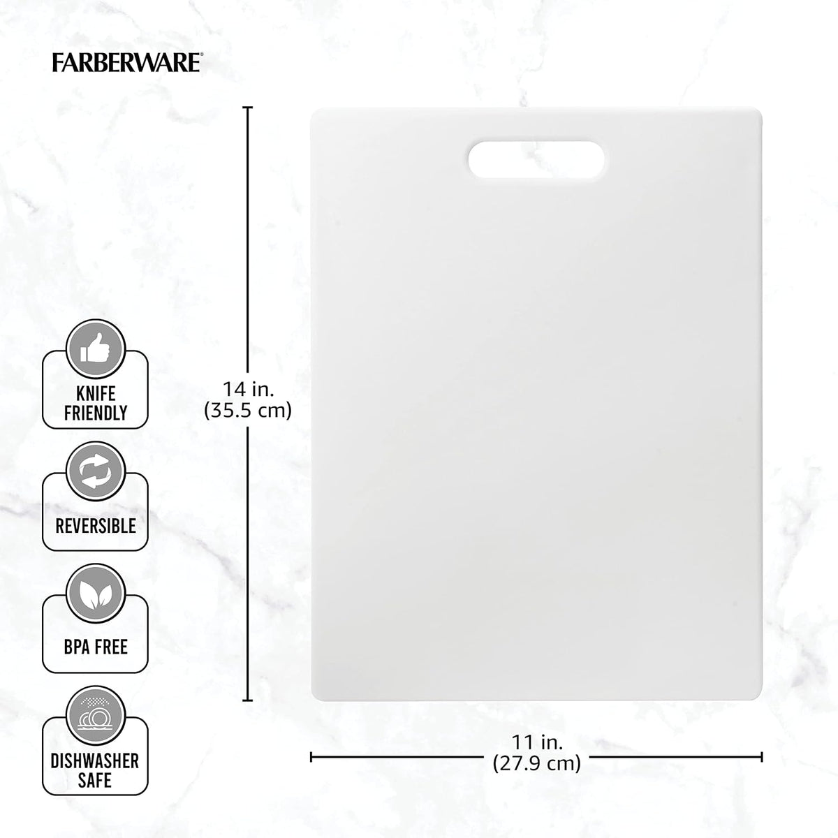 Farberware Large Plastic Cutting Board 11x14 White – Dishwasher Safe