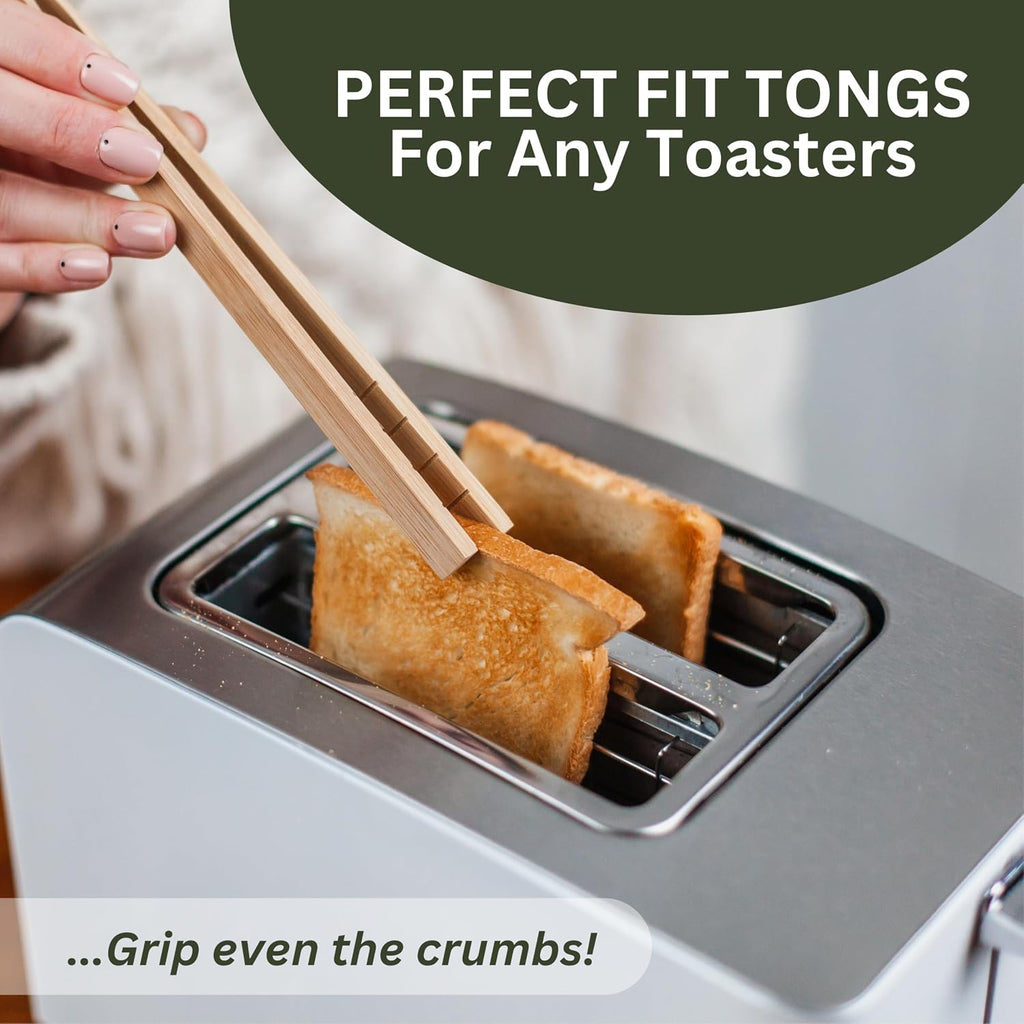 Bamboo Toaster Tongs with Magnet – 8 Inch