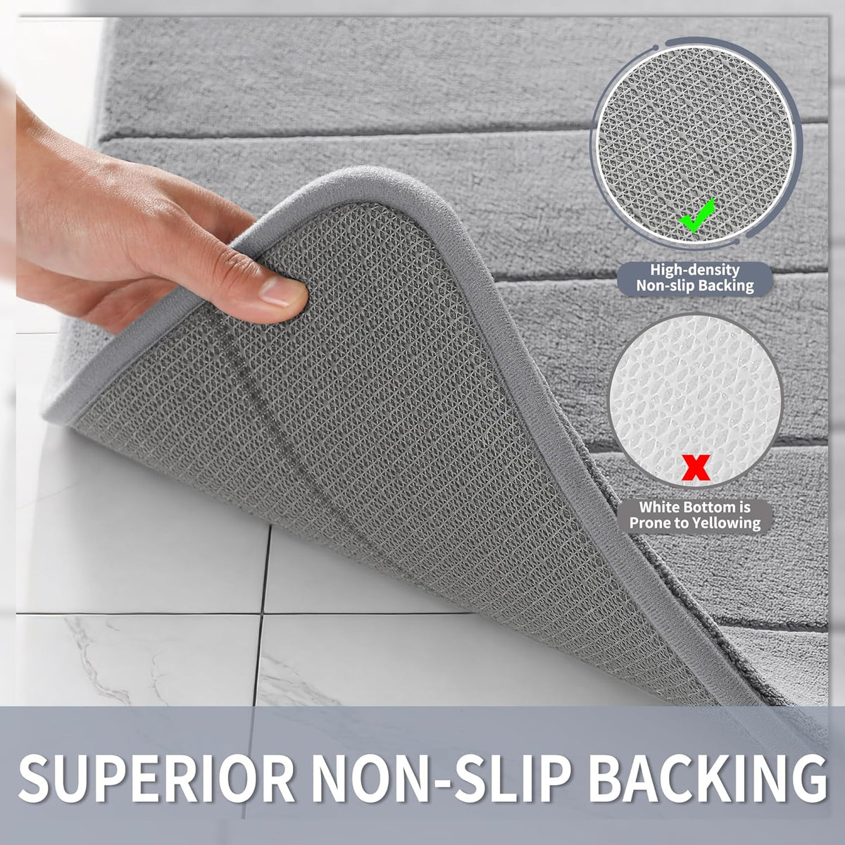 Yimobra Memory Foam Bath Mat 24x17 Grey – Soft, Absorbent & Non-Slip