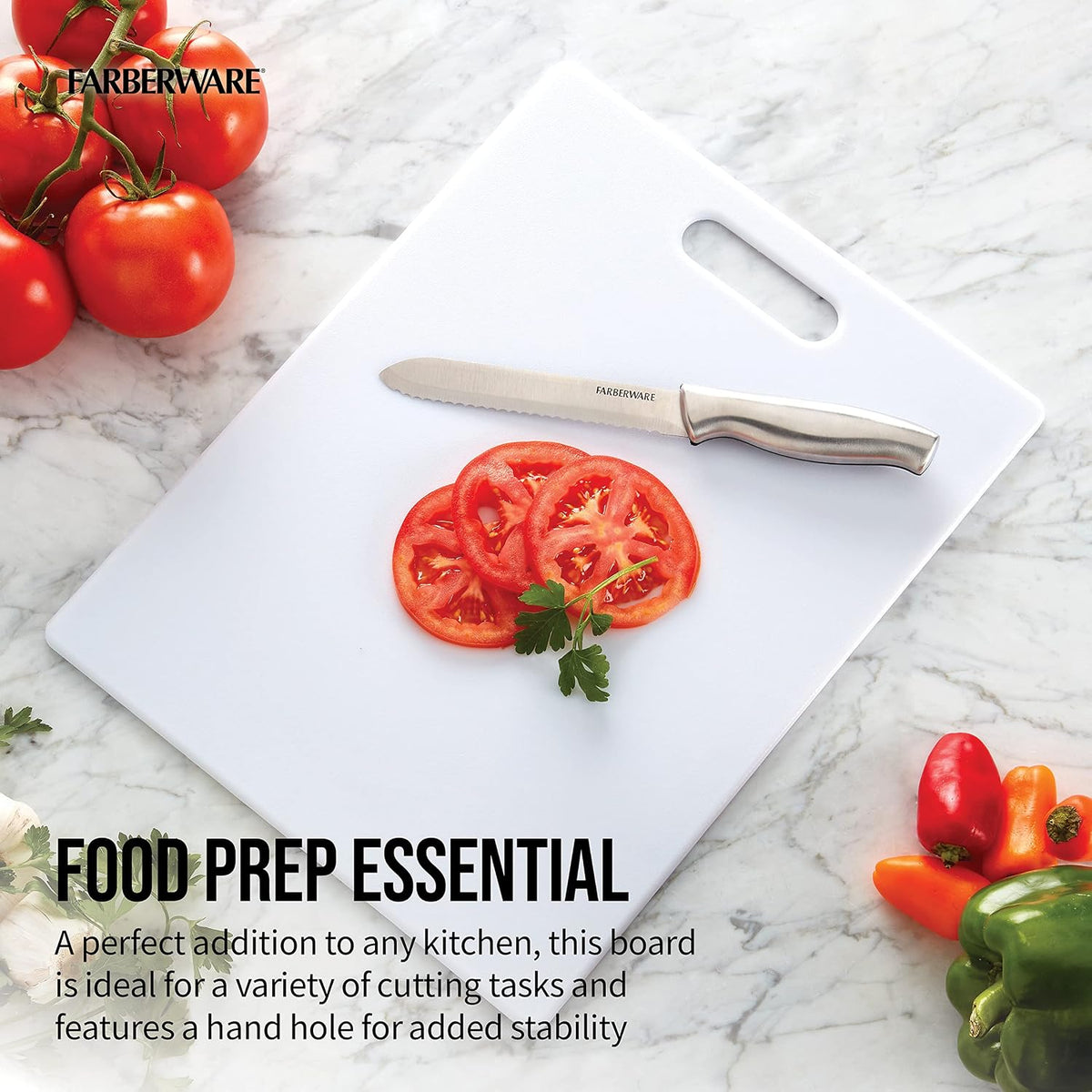 Farberware Large Plastic Cutting Board 11x14 White – Dishwasher Safe