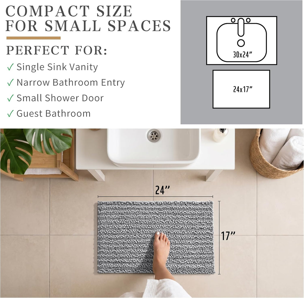 Yimobra Chenille Bath Mat 24x17 Grey – Soft, Absorbent & Non-Slip