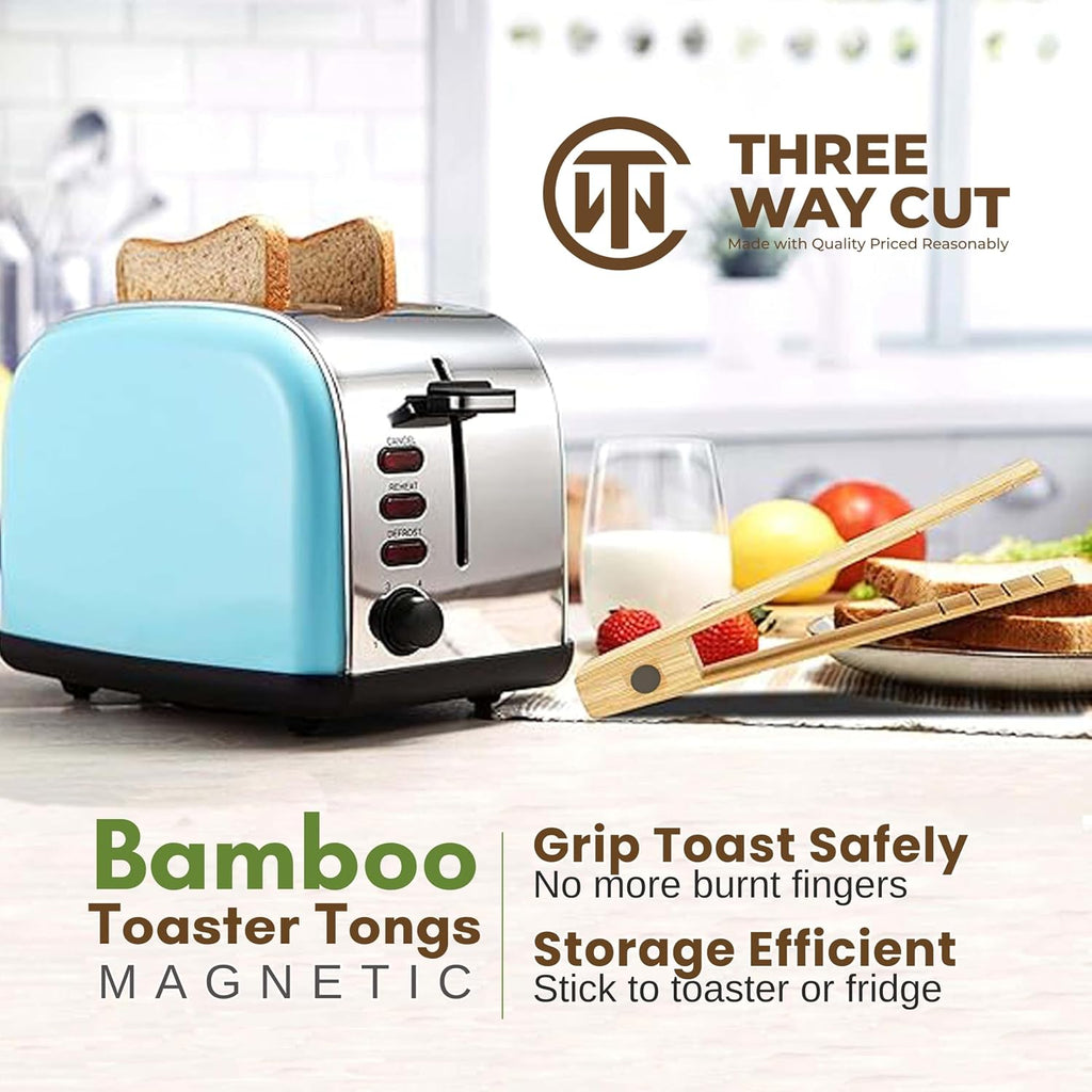 Bamboo Toaster Tongs with Magnet – 8 Inch