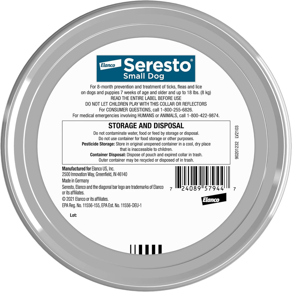 Seresto Small Dog Flea & Tick Collar Under 18 lbs – 8 Months Protection