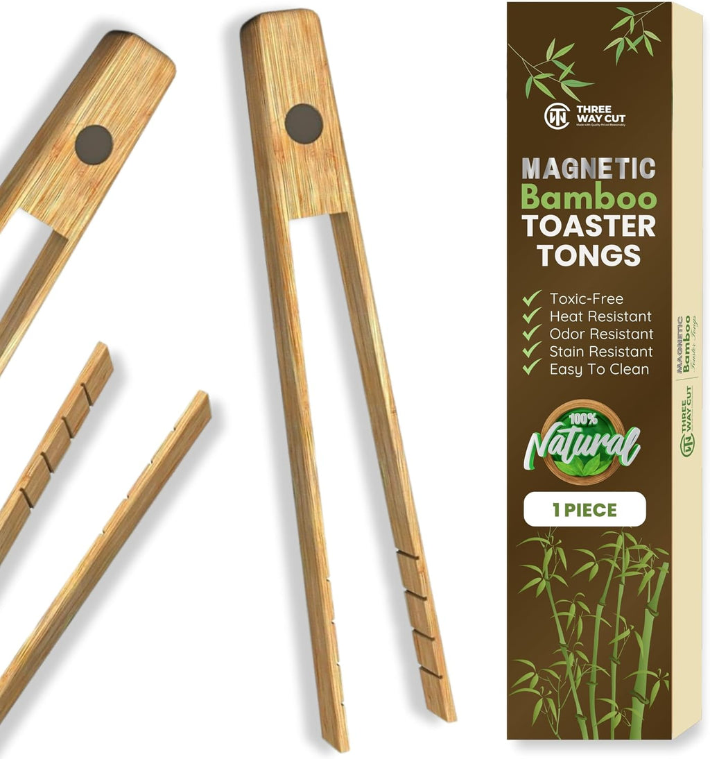 Bamboo Toaster Tongs with Magnet – 8 Inch