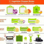 16-In-1 Vegetable Chopper with Container, Multifunctional Onion Dicer Slicer, 8 Blades, Green & Black