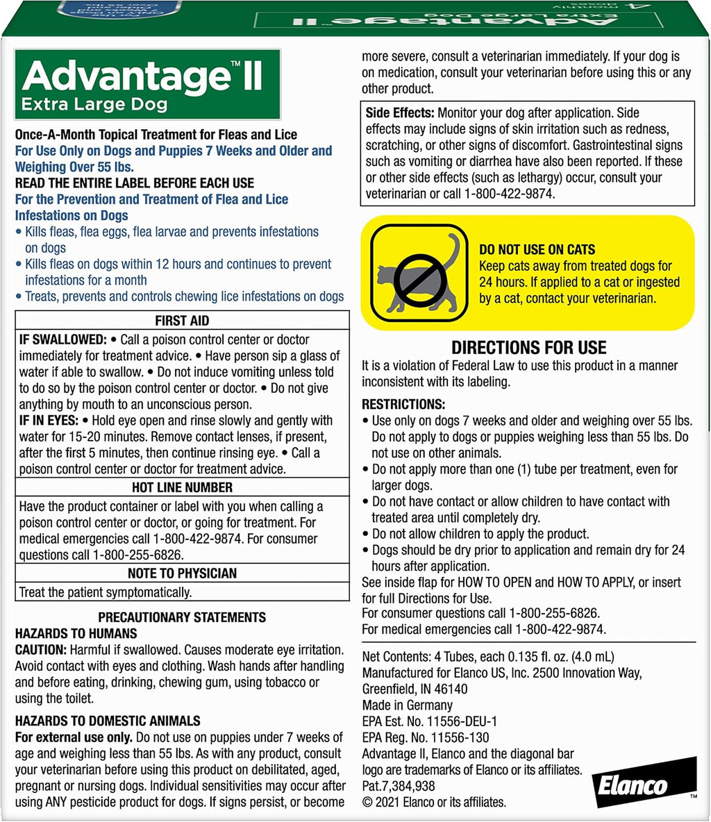 Advantage II XL Dog Flea Treatment – 4 Count