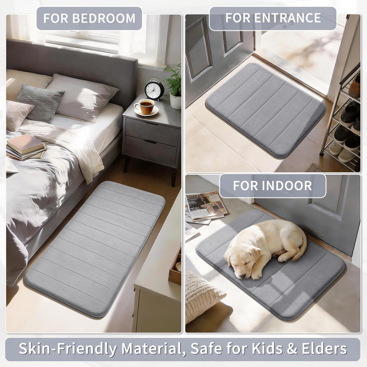 Yimobra Memory Foam Bath Mat 24x17 Grey – Soft, Absorbent & Non-Slip
