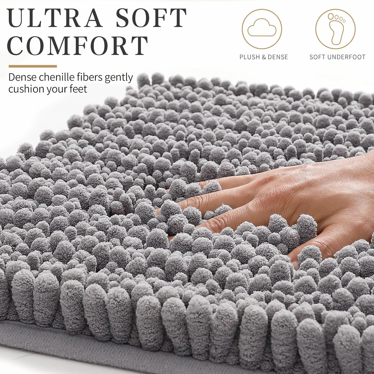 Yimobra Chenille Bath Mat 24x17 Grey – Soft, Absorbent & Non-Slip