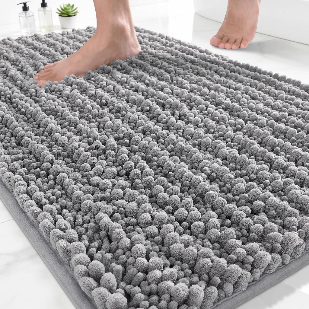 Yimobra Chenille Bath Mat 24x17 Grey – Soft, Absorbent & Non-Slip