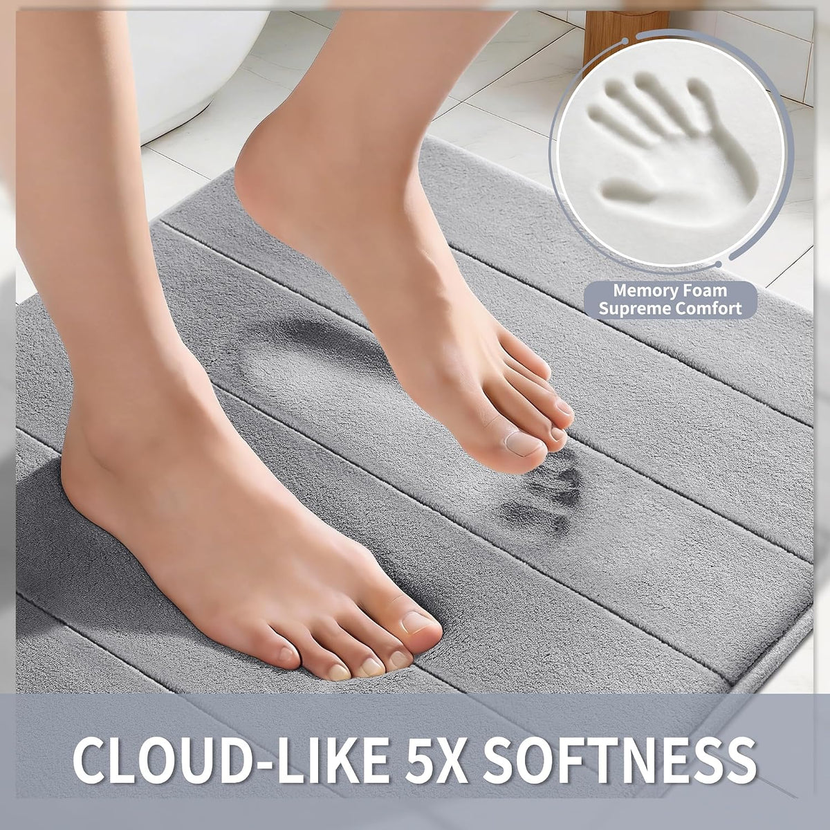 Yimobra Memory Foam Bath Mat 24x17 Grey – Soft, Absorbent & Non-Slip