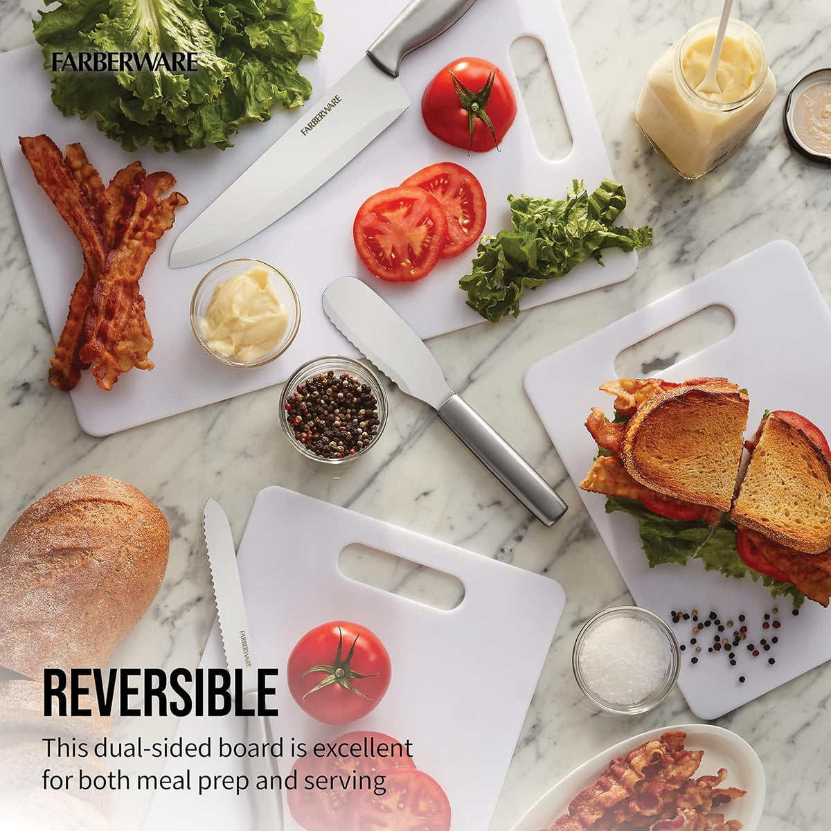 Farberware Large Plastic Cutting Board 11x14 White – Dishwasher Safe