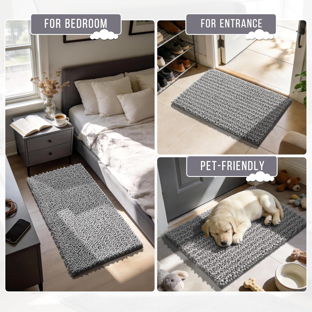 Yimobra Chenille Bath Mat 24x17 Grey – Soft, Absorbent & Non-Slip