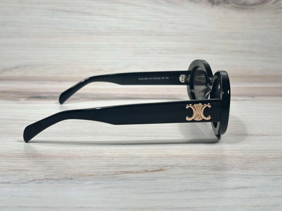 CELINE Triomphe Oval Sunglasses CL40194U 01A Shiny Black