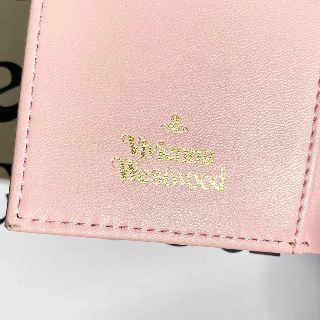 Vivienne Westwood Gamaguchi Trifold Wallet Pink Patent Leather Gold Orb