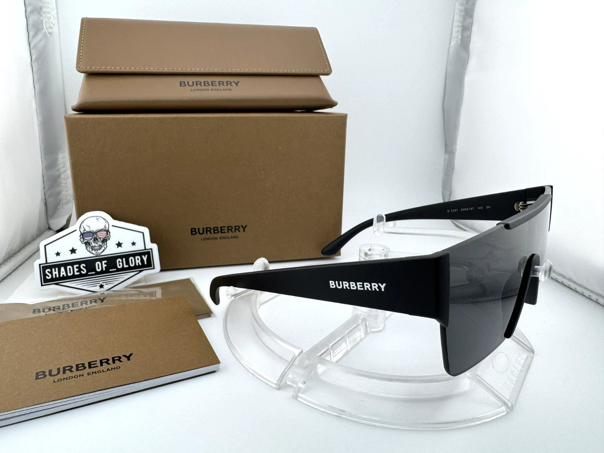 Burberry BE4291 346487 Matte Black Grey Shield Sunglasses