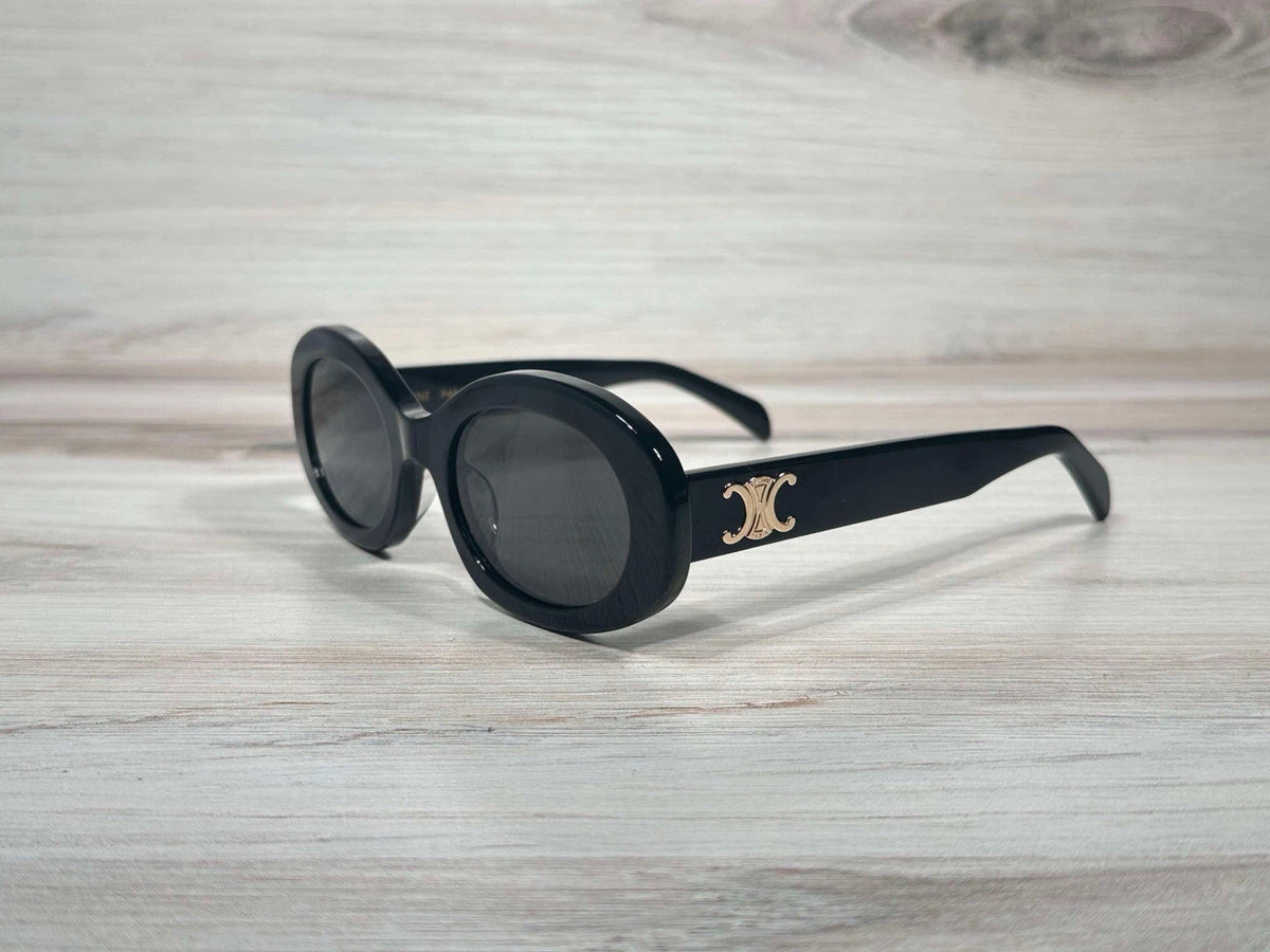 CELINE Triomphe Oval Sunglasses CL40194U 01A Shiny Black