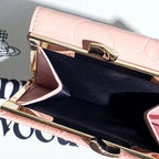 Vivienne Westwood Gamaguchi Trifold Wallet Pink Patent Leather Gold Orb