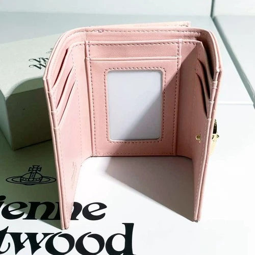 Vivienne Westwood Gamaguchi Trifold Wallet Pink Patent Leather Gold Orb