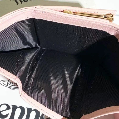 Vivienne Westwood Gamaguchi Trifold Wallet Pink Patent Leather Gold Orb